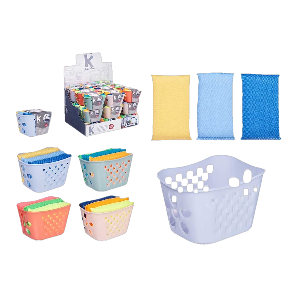 0002151400152 Estropajos con cesta colores surtidos (Better Clear) set 3 ud. - MercoCaribe