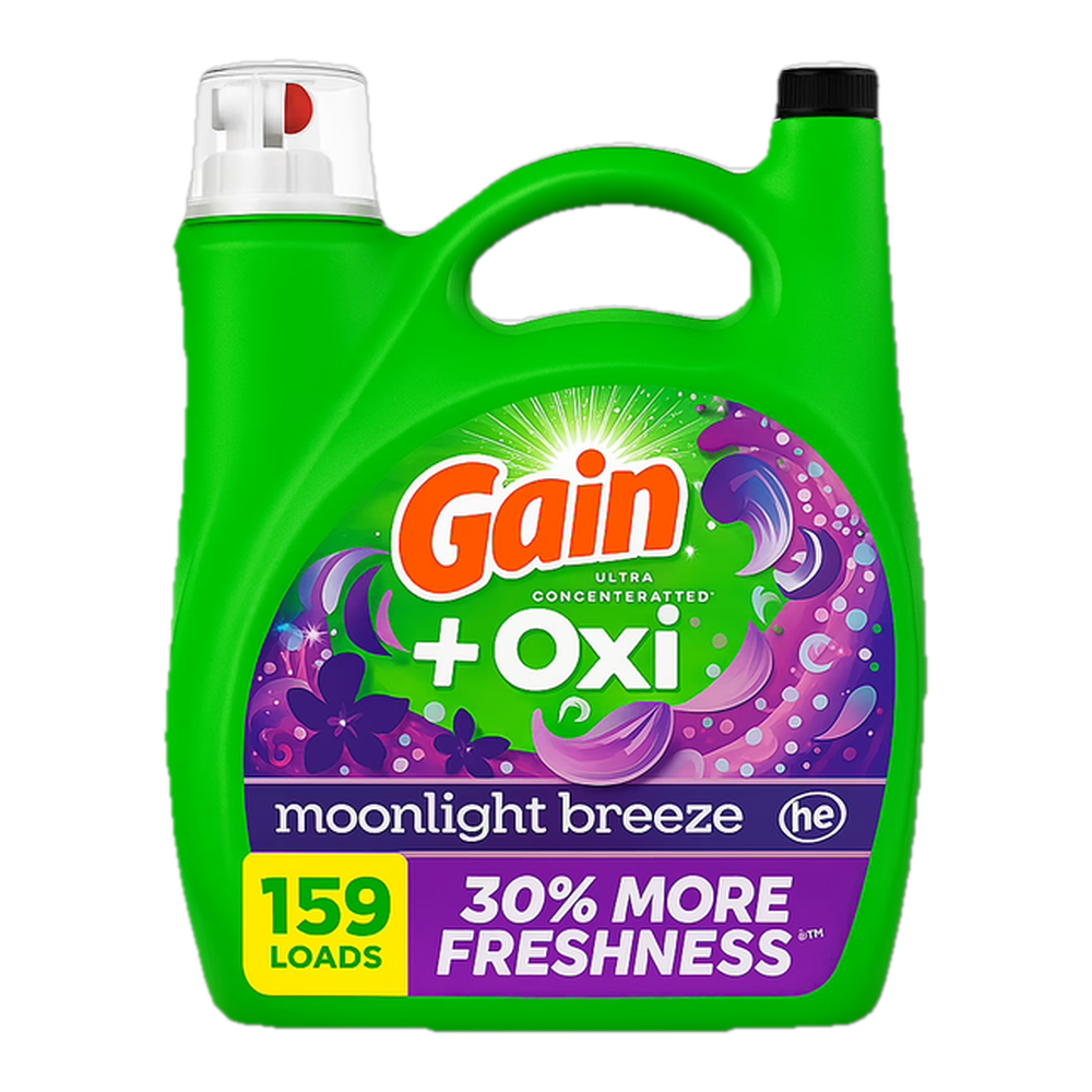 0004151000027 Detergente líquido + oxi moonlight breeze 159 lavadas ligeras (Gain) 170 oz 5.02 l - MercoCaribe