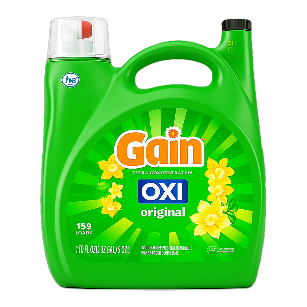 0004151000051 Detergente líquido original - ultra concentrado + oxi 159 lavadas (Gain) 170 oz 5.02 l - MercoCaribe