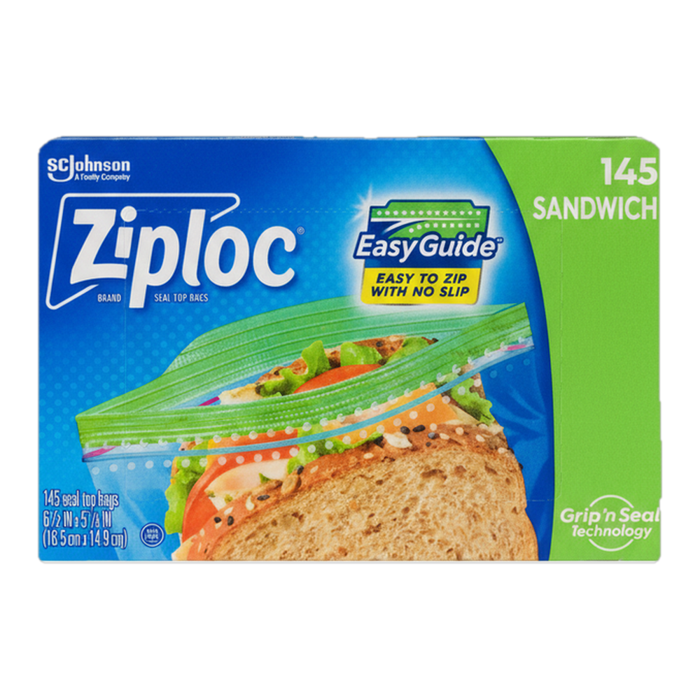0004151400234 Bolsa plástica con cierre - sándwich - easyguide - 16.5 x 14.9 cm (Ziploc) 145 ud. - MercoCaribe