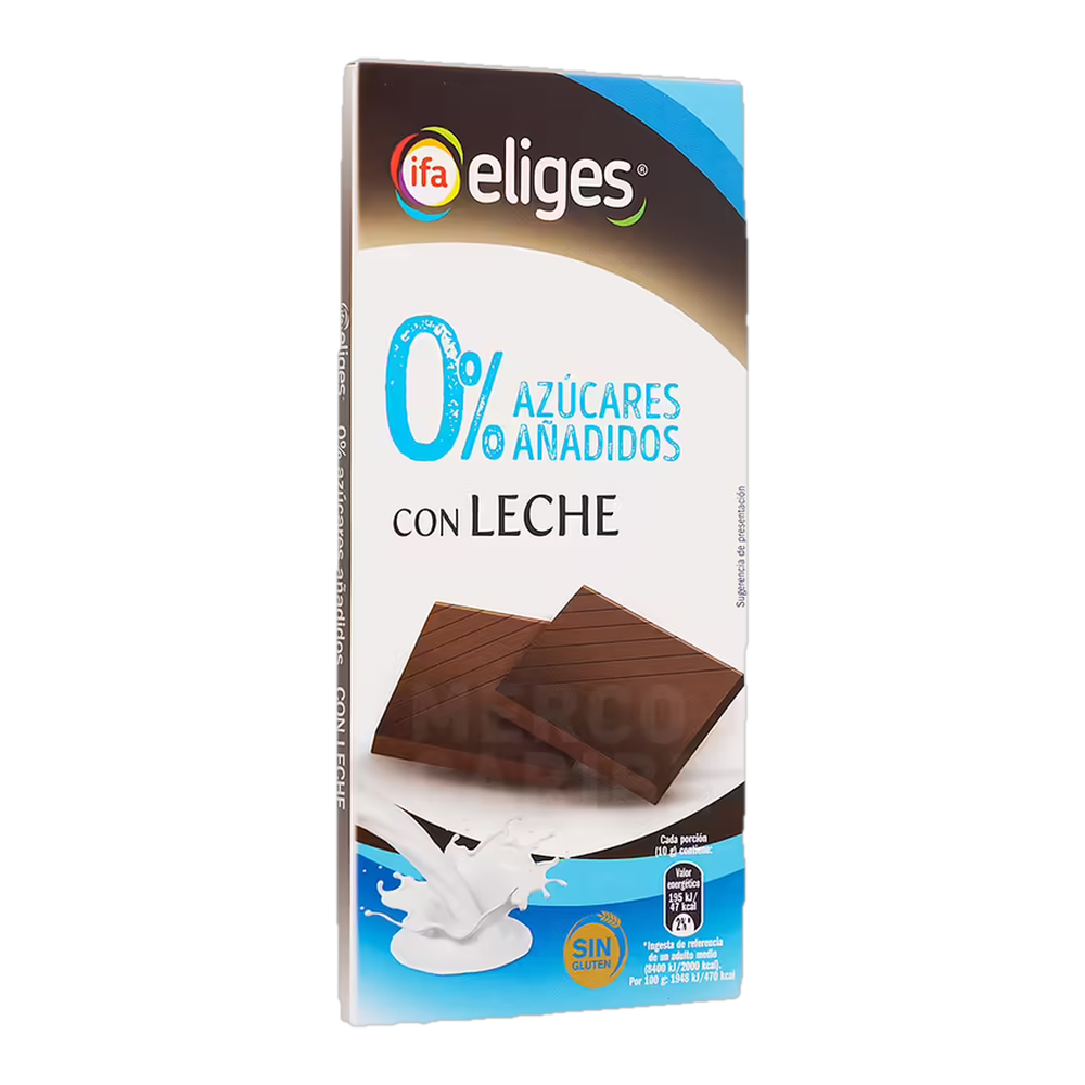 1013100004 Chocolate con leche sin azúcar y sin gluten (Ifa Eliges) paquete de 100 g - MercoCaribe