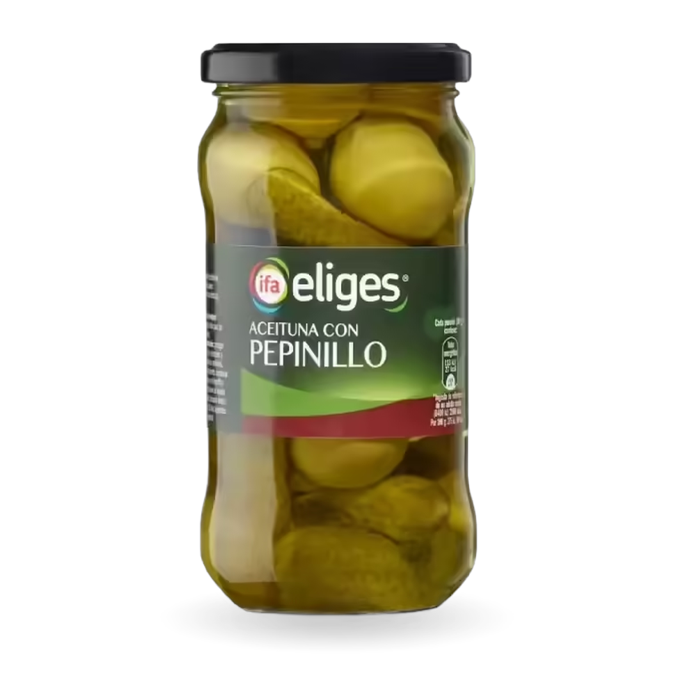 1017100004 Aceituna con pepinillo (Ifa Eliges) frasco de 180 g - MercoCaribe