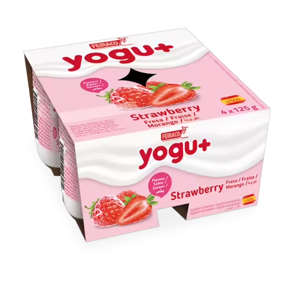 1114130001 Yogur de fresa larga vida (Feiraco) 4 x 125 g - MercoCaribe