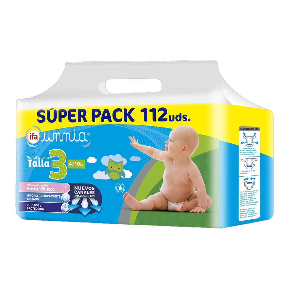 1411100007 Pañal t3 (Ifa Unnia) 4-10 kg paquete de 112 ud. - MercoCaribe