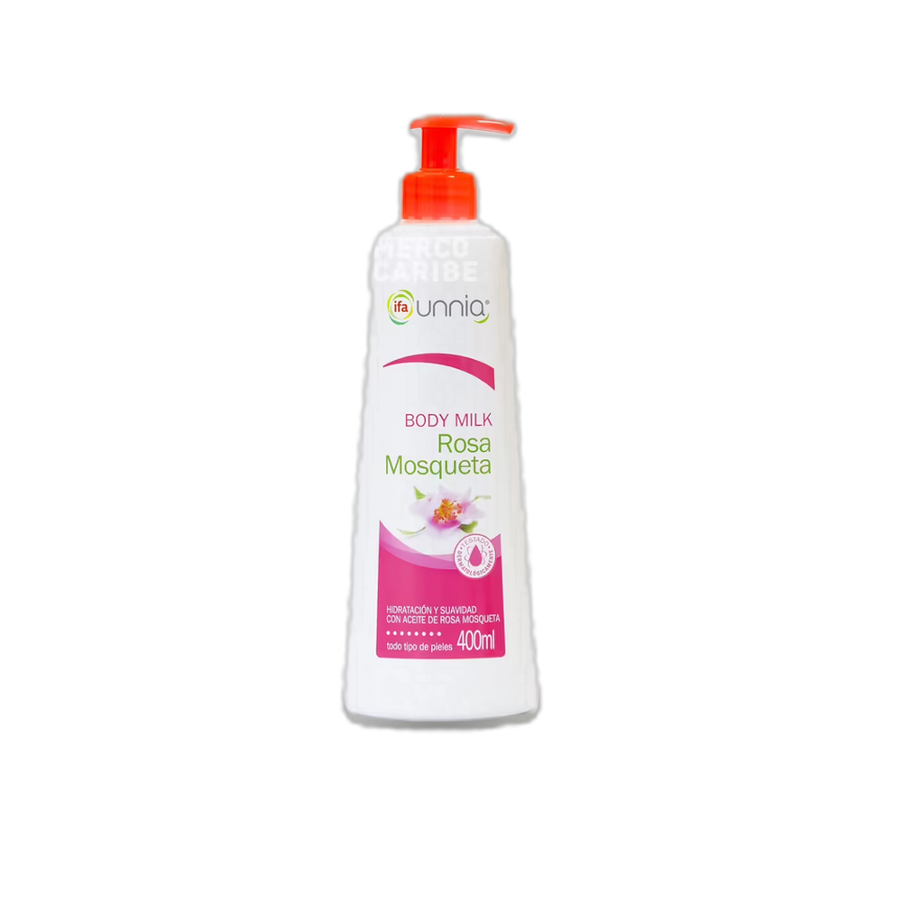 1611120004 Body milk rosa mosqueta (Ifa Unnia) dosificador de 400 ml - MercoCaribe